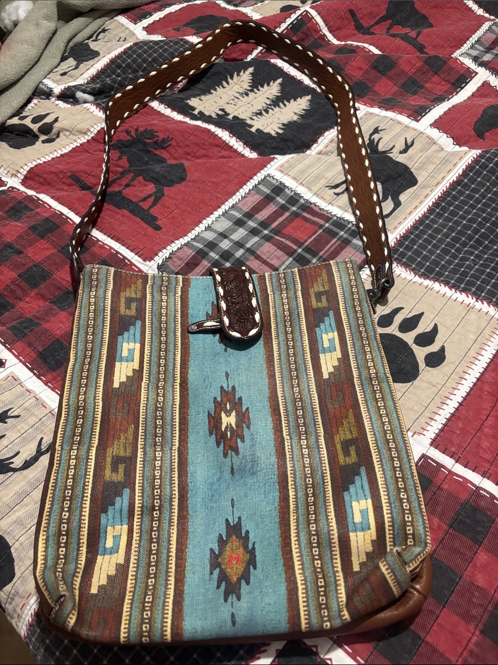 Southwestern Turquoise Stripe Shoulder Bag - Women